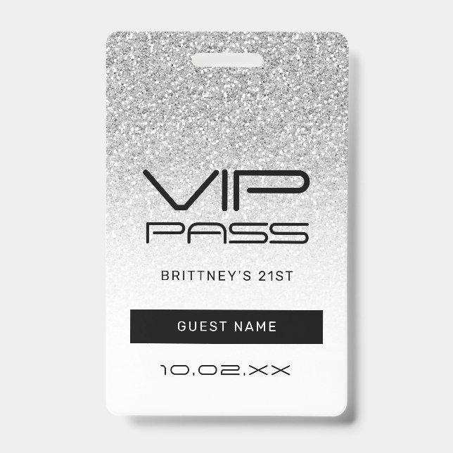 Badge Parties scintillant Silver Ombre Glam VIP Pass 21e (Avant)