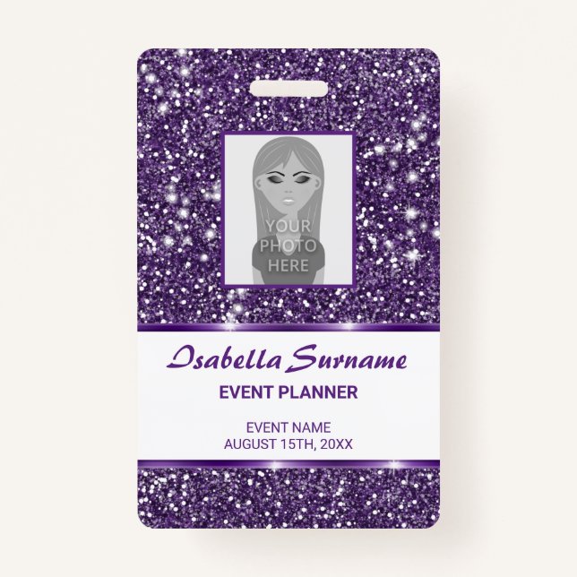 Badge Parties scintillant violet Faux Texture & Photo &  (Devant)