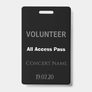 Badge Pass All Access Concert sur mesure Noir pour Bénév