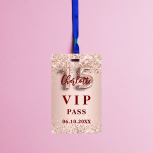 Badge Pass de la partie d'or du rose Quinceanera