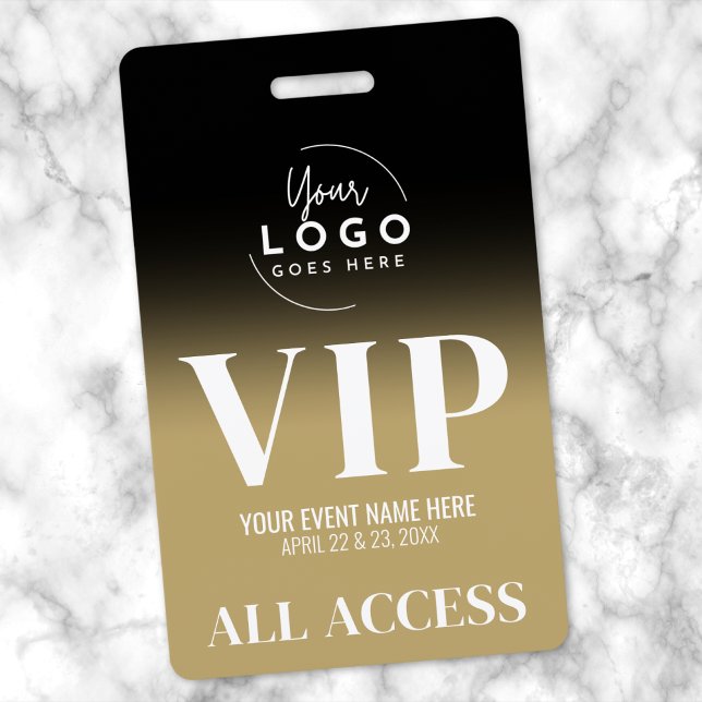 Badge Pass Événement Accès Total VIP Or (Custom Logo Elegant Black Gold VIP Badge)