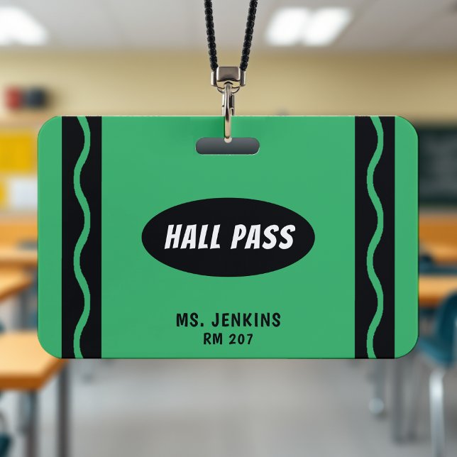 Badge Pass Salle de classe de l'élève de Green Crayon (Green Crayon Teacher Student Classroom Hall Pass Badge
)