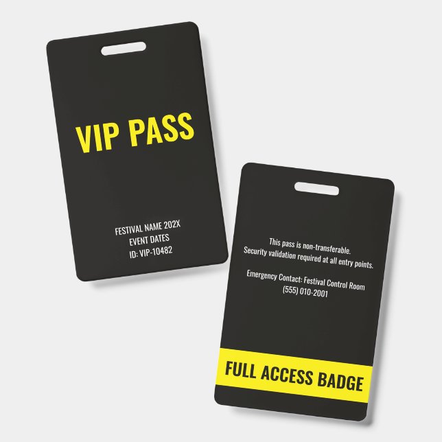 Badge Pass VIP Accès Complet Yellow Music Festival  (Avant & arrière)