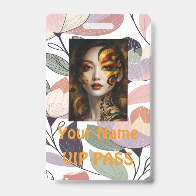 Badge PASS VIP classique botanique élégant, (Avant)