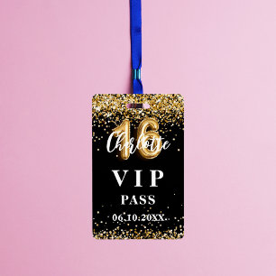 Badge Pass VIP fête Sweet 16 or noir