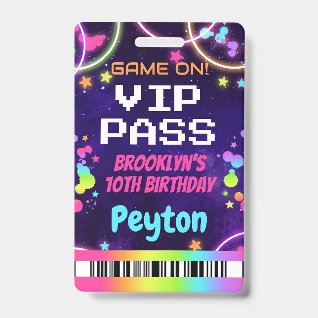 Badge Pass VIP Game On pour la fête d'arcade pour filles (Avant)