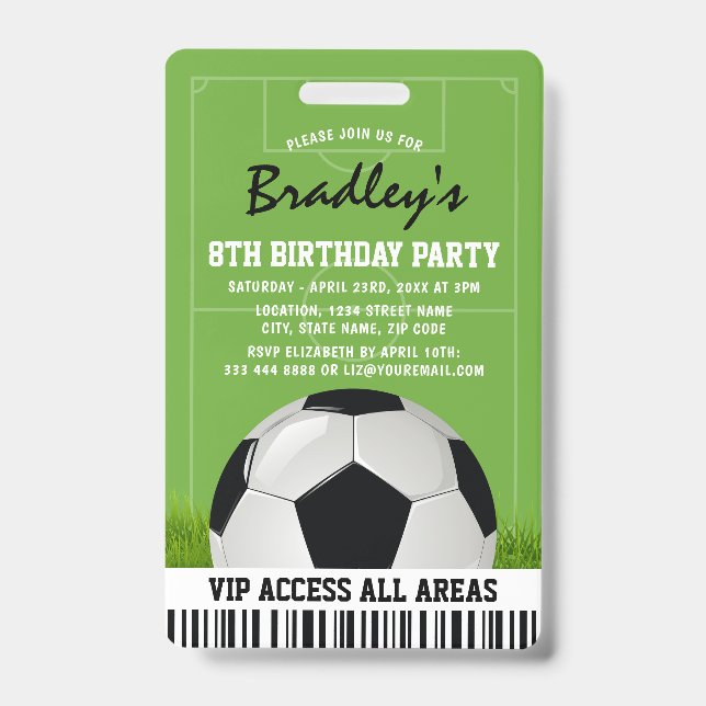 Badge Pass VIP Sports Enfants Fête d'anniversaire Foot (Avant)