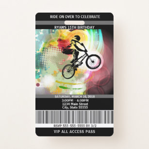 Badge Passage de l'invitation VIP d'anniversaire de BMX