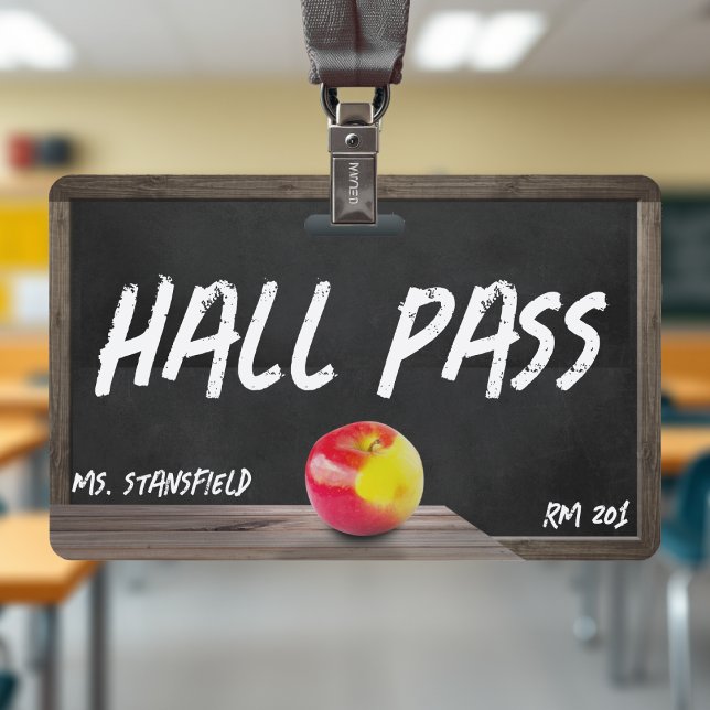 Badge Passe-chambre scolaire pour les élèves (School Teacher Chalkboard Student Hall Pass Badge
)