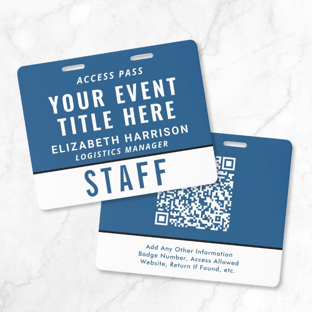 Badge Passe d'accès d'événement bleu code QR moderne ID (Modern QR Code Blue Event Access Pass ID Badge)