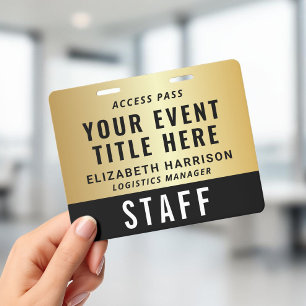 Badge Passe d'accès événementiel VIP Staff Équipe Carte 