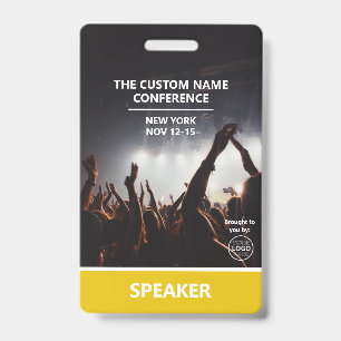 Badge Passe d'accès jaune Code QR Conférence Haut-Parleu