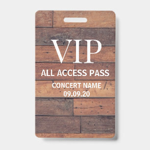 Badge Passe d'accès VIP personnalisé en bois rustique