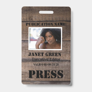 Badge Passe de journaliste photo rustique personnalisé P