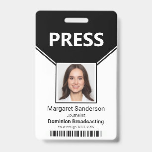 Badge Passe de la presse - Photo et code à barres - Badg