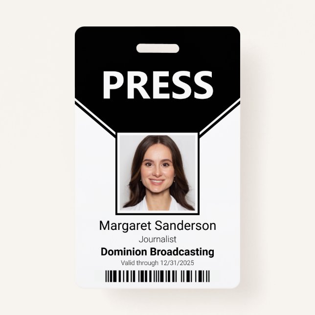 Badge Passe de la presse - Photo et code à barres - Badg (Devant)
