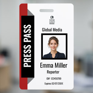 Badge Passe de média personnalisé rouge et noir   Carte 