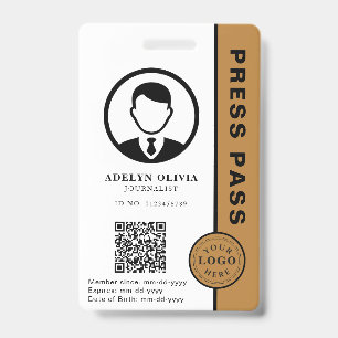 Badge Passe de presse personnalisable avec ID photo et c