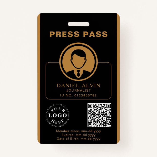 Badge Passe de presse personnalisée avec ID photo et cod (Devant)