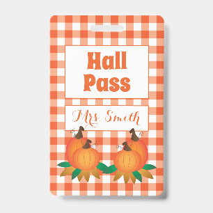 Badge Passe Hall d'automne orange avec nom