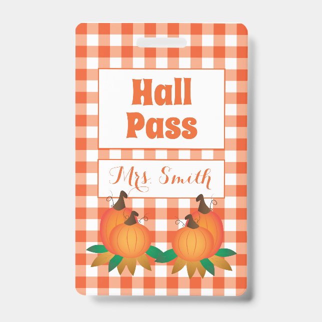 Badge Passe Hall d'automne orange avec nom (Avant)