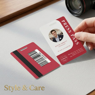Badge Passe Média Rouge Américain avec Photo et Code QR