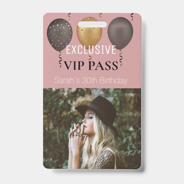 Badge Passe personnalisé pour fête d'anniversaire rose p (Avant)