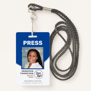 Badge Passe photo bleue et blanche de la Presse des jour