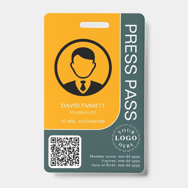 Badge Passe-presse professionnelle avec code QR et photo (Avant)