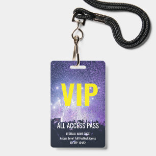Badge Passe VIP Accès Illimité Festival de Musique Jaune