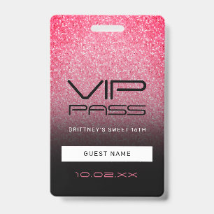 Badge Passe VIP B ombré noir rose chaud pailleté pour 16