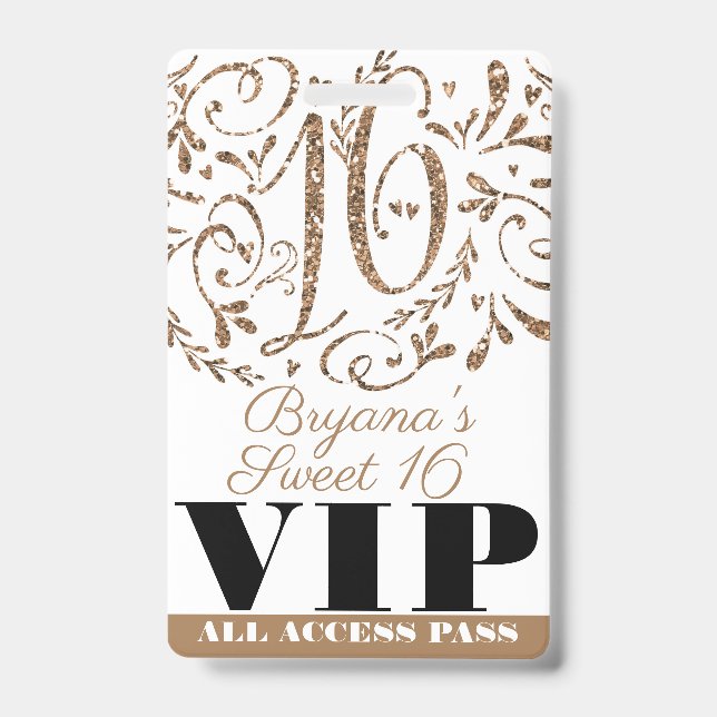 Badge Passe VIP Fête d'anniversaire des 16 ans Glamour P (Avant)