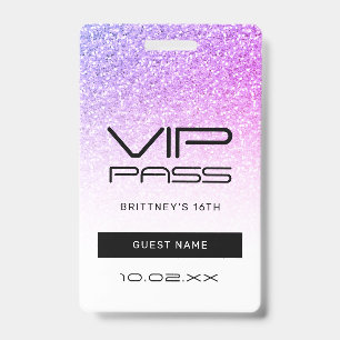Badge Passe VIP Invitation 16ème Anniversaire Rose Paill