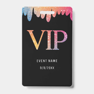 Badge Passe VIP Noir Moderne Paillettes