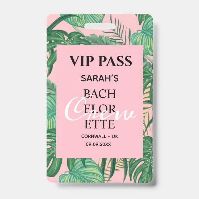 Badge Passe VIP Pink Tropical Palm Bachelorette Party (Avant)