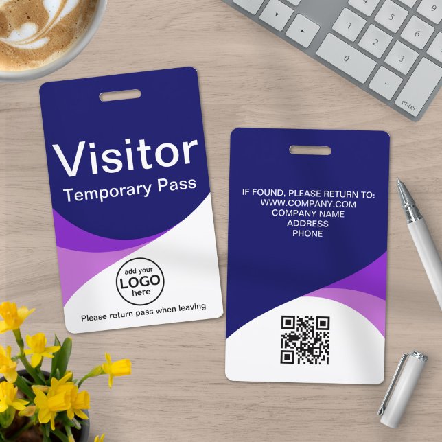 Badge Passe visiteur d'entreprise Code QR ID Violet Bleu (Créateur téléchargé)