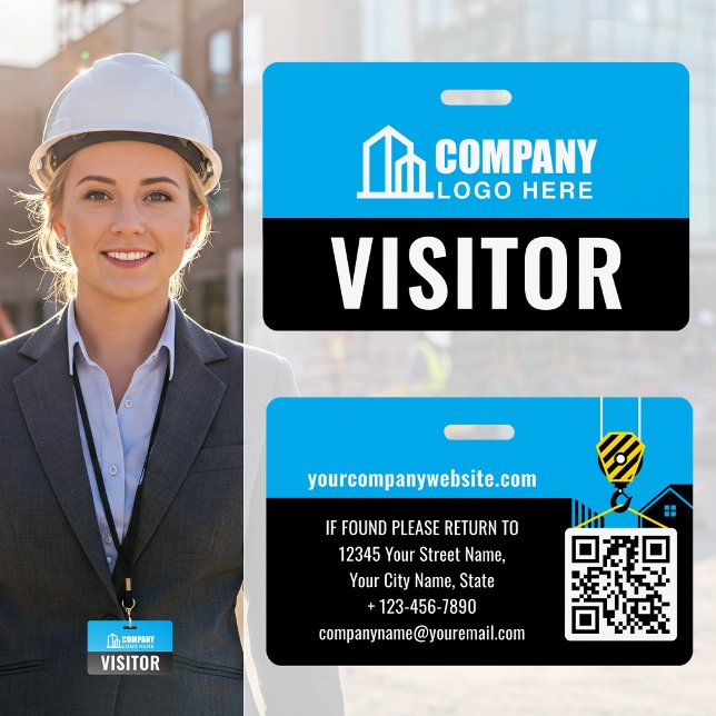 Badge Passe Visiteur ID Logo Chantier de Construction Bl (Créateur téléchargé)