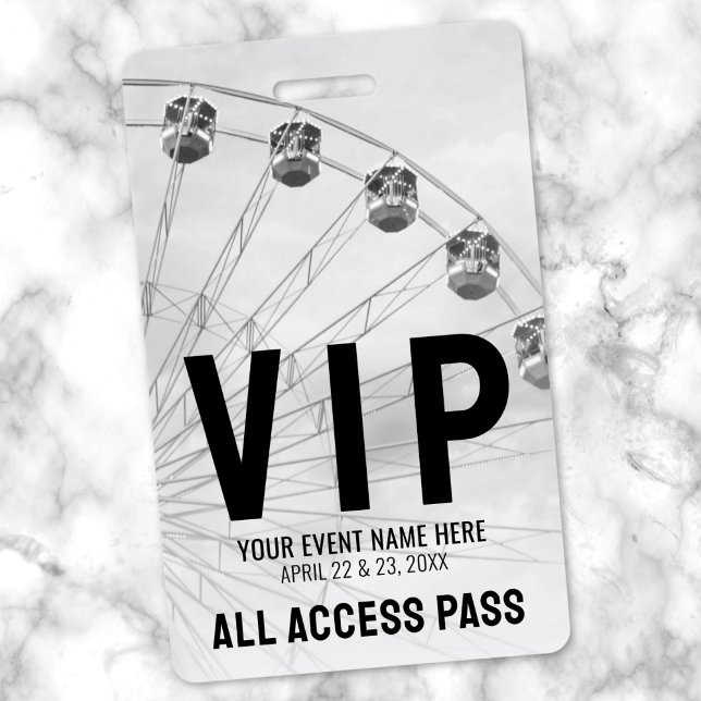 Badge Passeport Festival VIP Noir Blanc (All Access Pass Black White VIP Badge)