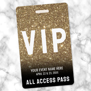 Badge Passeport VIP Tout Accès Noir et Or Paillettes
