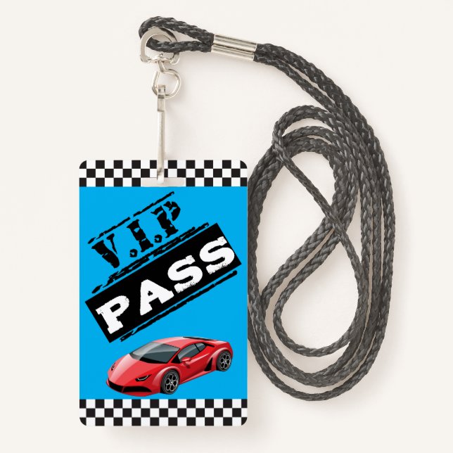 Badge Passes VIP d'Anniversaire Cool Blue Race (Devant avec lanière)