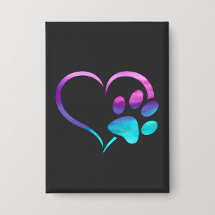 Badge Patte de chien cyan violet Cœur Imprimé