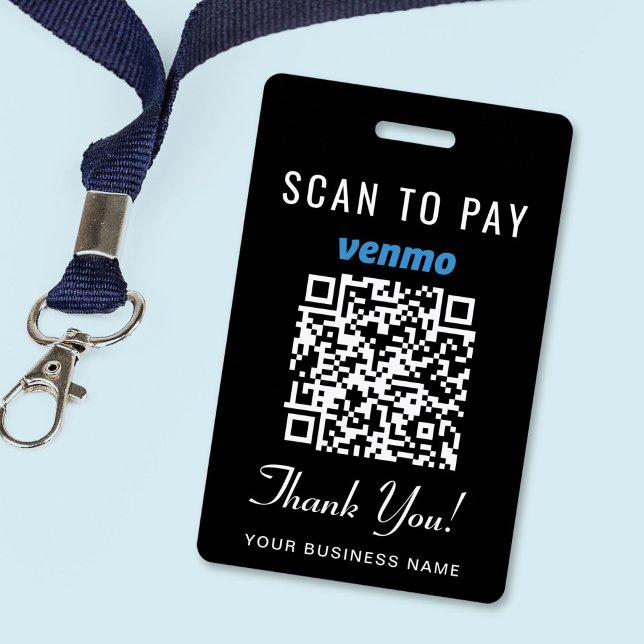 Badge Payer avec Venmo Code QR Noir (Scan to Pay Venmo QR Code Black Badge)