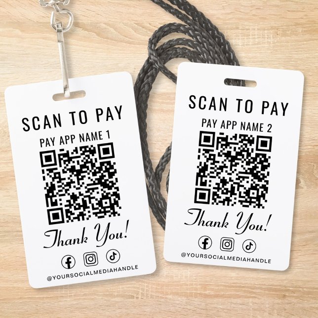 Badge Payer par scan 2 Codes QR de paiement Médias socia (Scan to Pay 2 Payment QR Codes Social Media Badge)