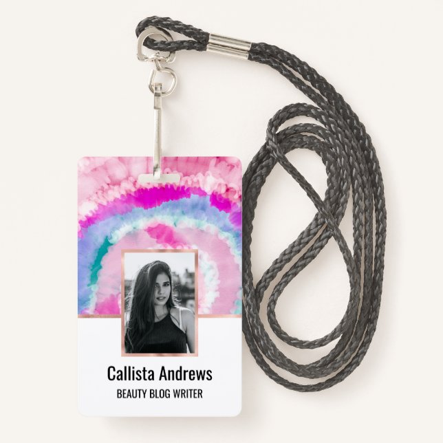 Badge Peinture à tarte blanche rose Fille moderne Abstra (Devant avec lanière)