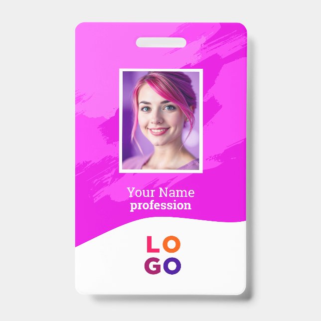 Badge Peinture Rose | Carte d'identité de médecin, infir (Avant)