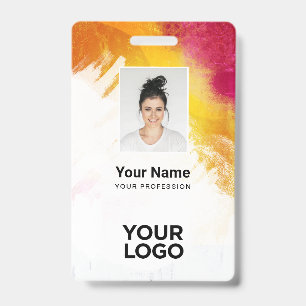 Badge Peinture Texturée Employé Photo, Code-Barres, Nom