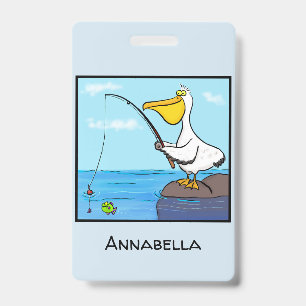 Badge Pélican de dessin animé drôle de pêche
