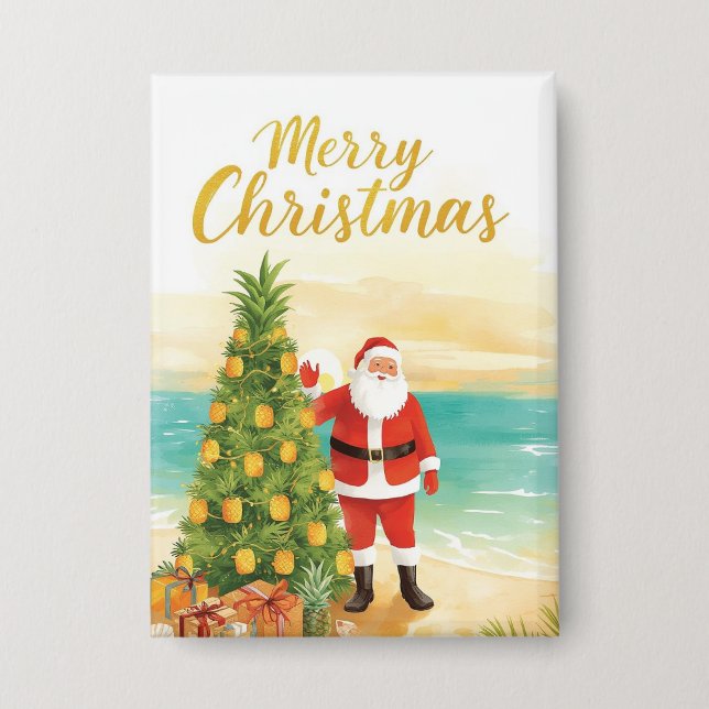 Badge Père Noël avec sapin de Noël à l'ananas  (Recto)