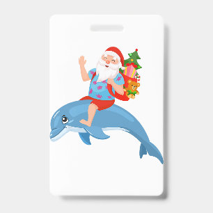 Badge Père Noël de Noël en juillet Hawaïen Été Surf Surf