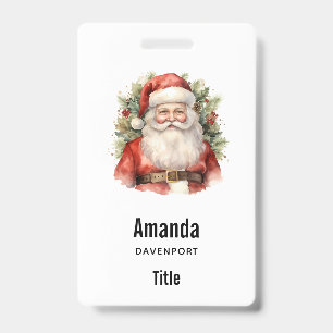 Badge Père Noël de Noël vintage souriant